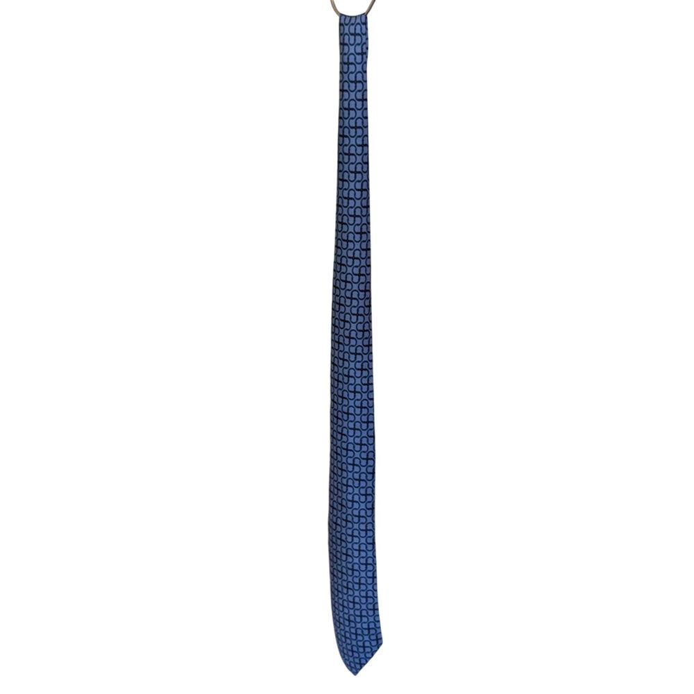 Vintage Hermès 100% Silk Men's Blue Tie With Geometric Chain Link Pattern